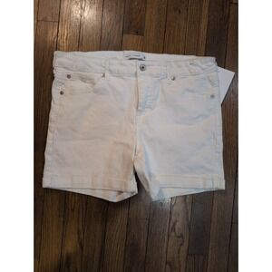 Truth & Theory Womens White Denim Cuffed Shorts Stretch Size 14P Petite Mid Rise